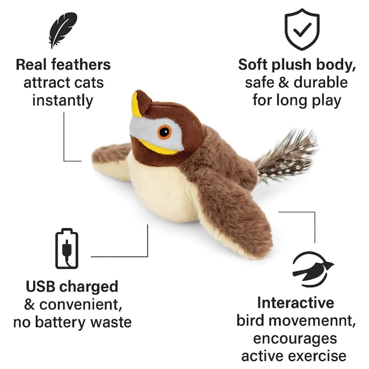 Usb Flapping Bird Cat Toy Realistic Chirping Sparrow