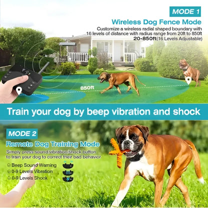 Wireless Dog Fence and Training Collar System 2 in 1