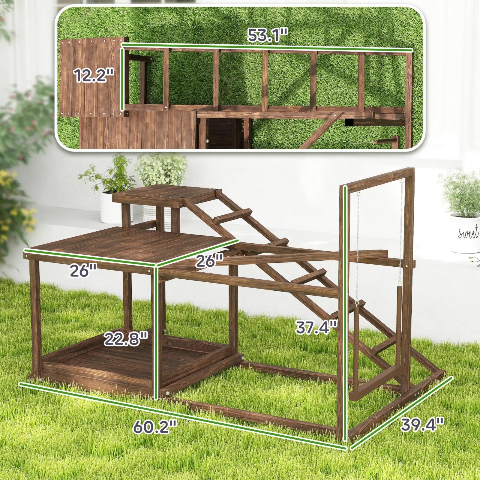 Wooden Chicken Activity Play Set with Perch and Swing