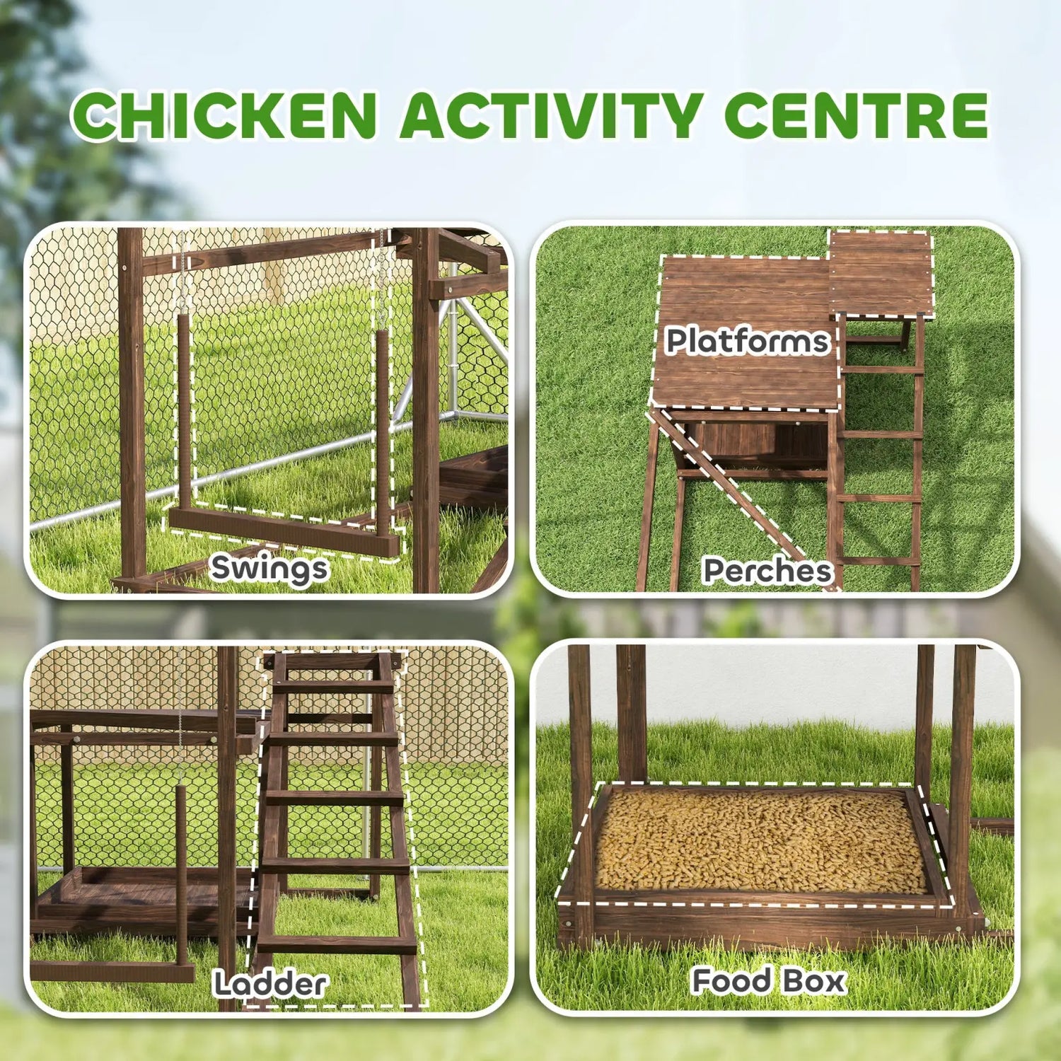 Wooden Chicken Activity Play Set with Perch and Swing